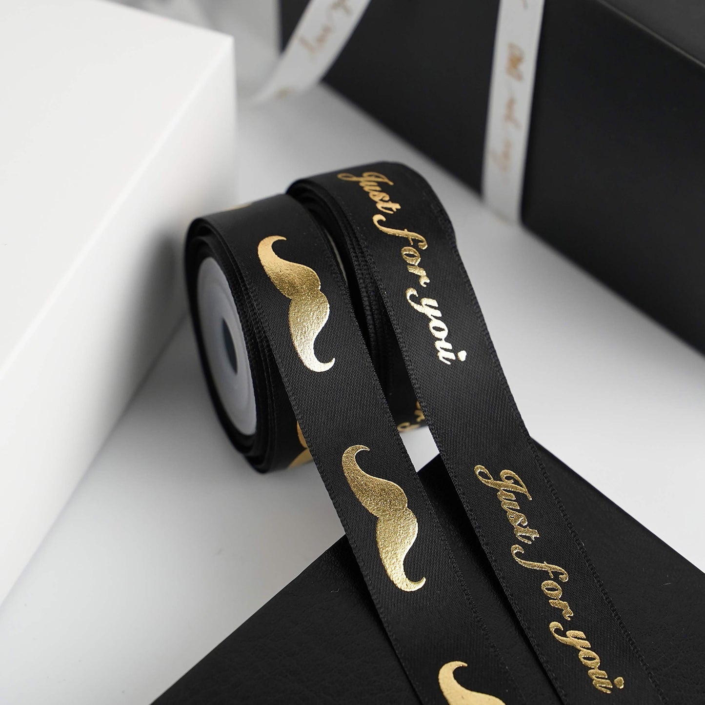 MEEDEE Happy Father's Day Ribbon Fathers Day Decorations Gift Box Wrapping Paper Decor Thank You Satin Thin Ribbon Assorted Black Satin, 5 Rolls with 10 Yards Each Total 50 Yards