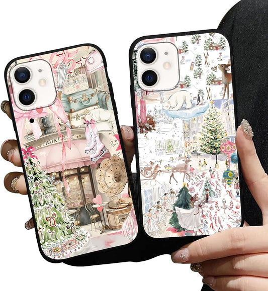 Aoldimu 12/12 12 6.1 Inch Aesthetics Christmas Collage Phone Cases for iPhone Pro Case Merry Christmas Shockproof Soft