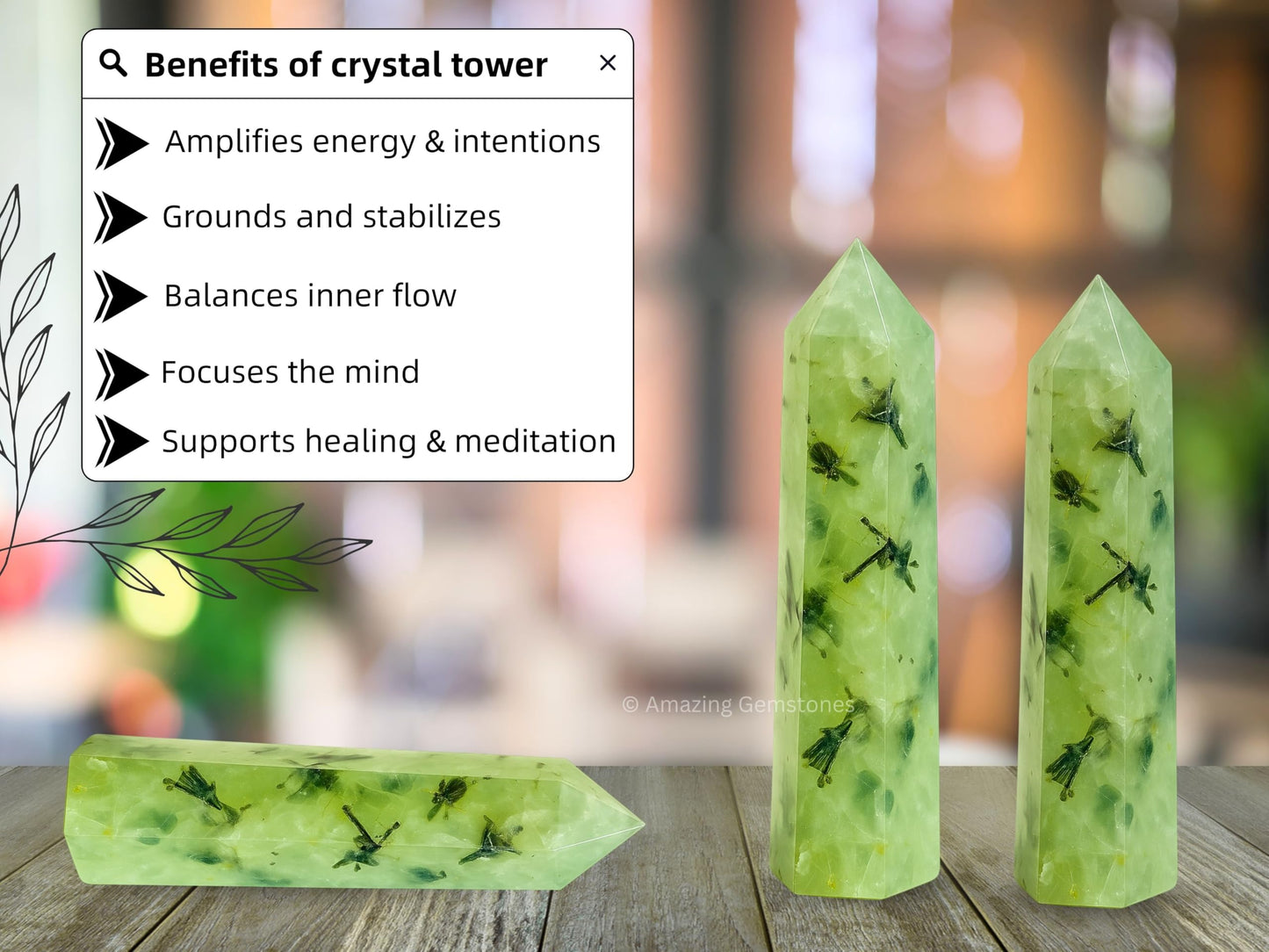 Amazing Gemstone Prehnite Crystal Towers - Natural Healing Crystal Point Obelisk for Reiki Healing and Crystal Grid (3" to 4" INCH)