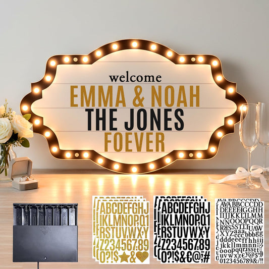 Bottle Service Sign Wedding Party Marquee Light, Custom Portable LED Signs for with Removable Letter Stickers, 20 Inch Vintage Geometric Light Up Sign for Party Club Birthday Home Bar Decor