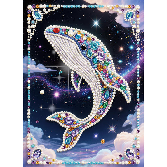 antor DIY Dreamy Whale Pearl Diamond Painting Kit, Colored Pearl Diamond Art Kits for Adults Beginners, Special Shaped Crystal Rhinestones Painting Kits for Home Wall Decor Gift, 11.81×15.75 Inch