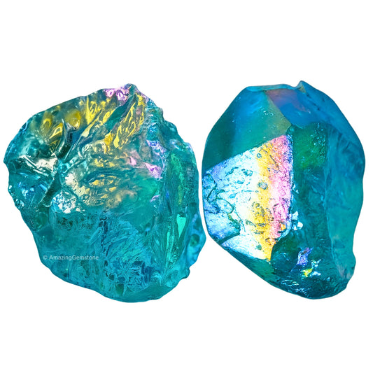 Amazing Gemstone Aqua Aura Quartz Raw Crystals and Healing Stones, Natural Rocks for Meditation - DIY Raw Stones and Crystals, 2 Pieces
