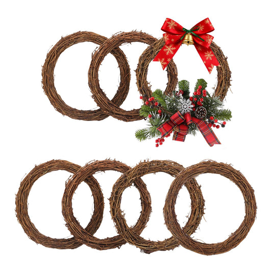 Yiksonyo 7 Pcs 10 Inch Natural Grapevine Wreath, Natural Rattan Wreath,Hand-Woven 10 Inch Vine Branch Wreaths, Perfect for DIY Crafts, Christmas Decorations, and Wedding Supplies