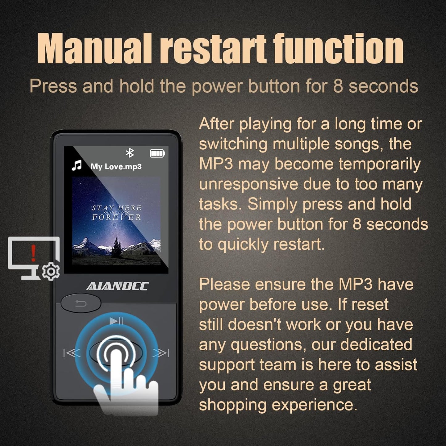 Aiandcc 64GB Mp3 5.3 Mp3 Player with Bluetooth HiFi Sound, Player with FM Radio, Mini Music Player for Kids Adults