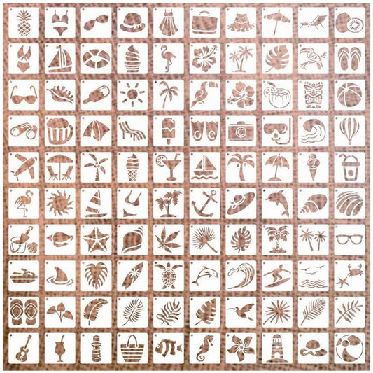 100 Pcs Stencils for Painting on Wood Reusable Stencil Crafts Drawing Templates Floral & Botanical Templates for DIY Art, Home Decor, Wood, Glass, Fabric (2x2 Inch, Hawaiian)
