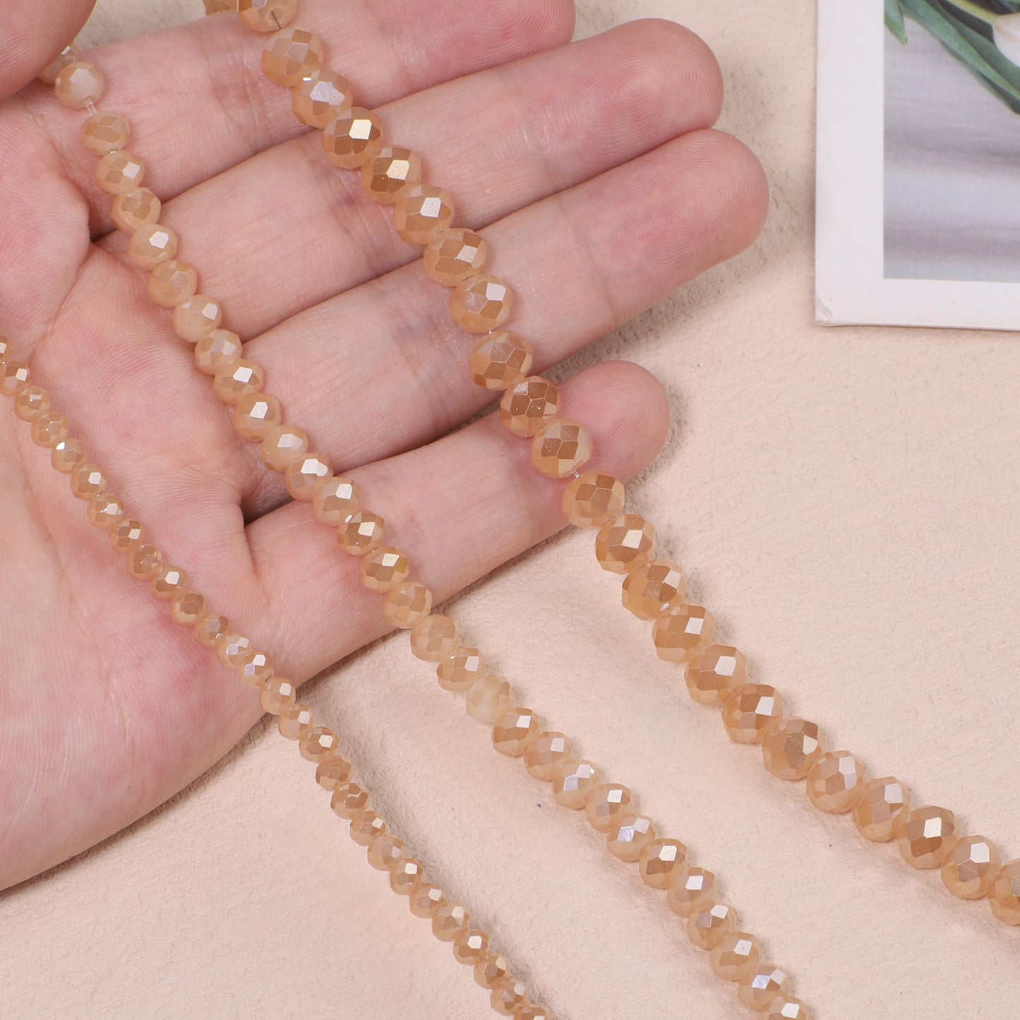 NITOPUPU 300pcs 8mm Crystal Glass Beads for Jewelry Making Faceted Rondelle Flat Porcelain Beads for Bracelets Necklace Earrings DIY Crafts (Champagne Porcelain Bead)