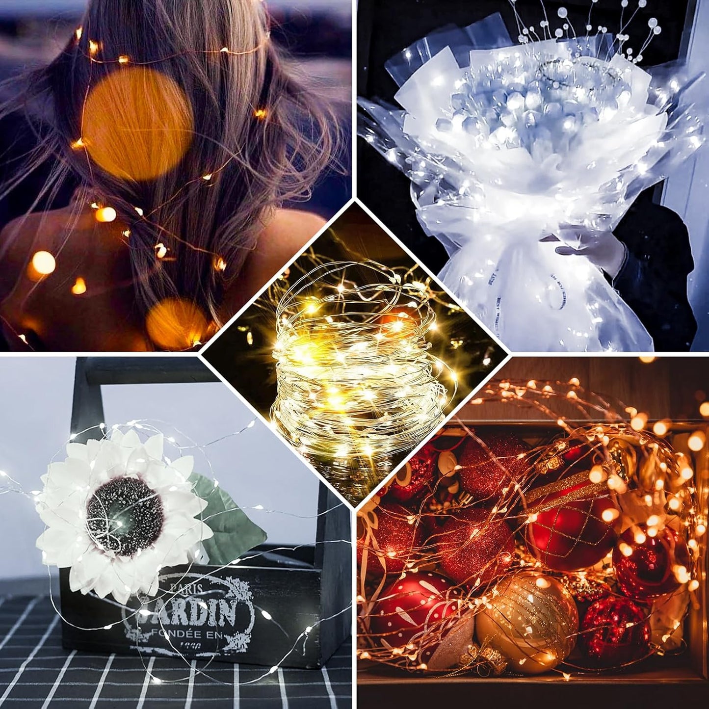 Skiennix 100 Pack Fairy Lights - 7Ft 20 LED Twinkle String Lights | Waterproof & Battery Operated for Weddings, Parties, & Decor - Warm White & White