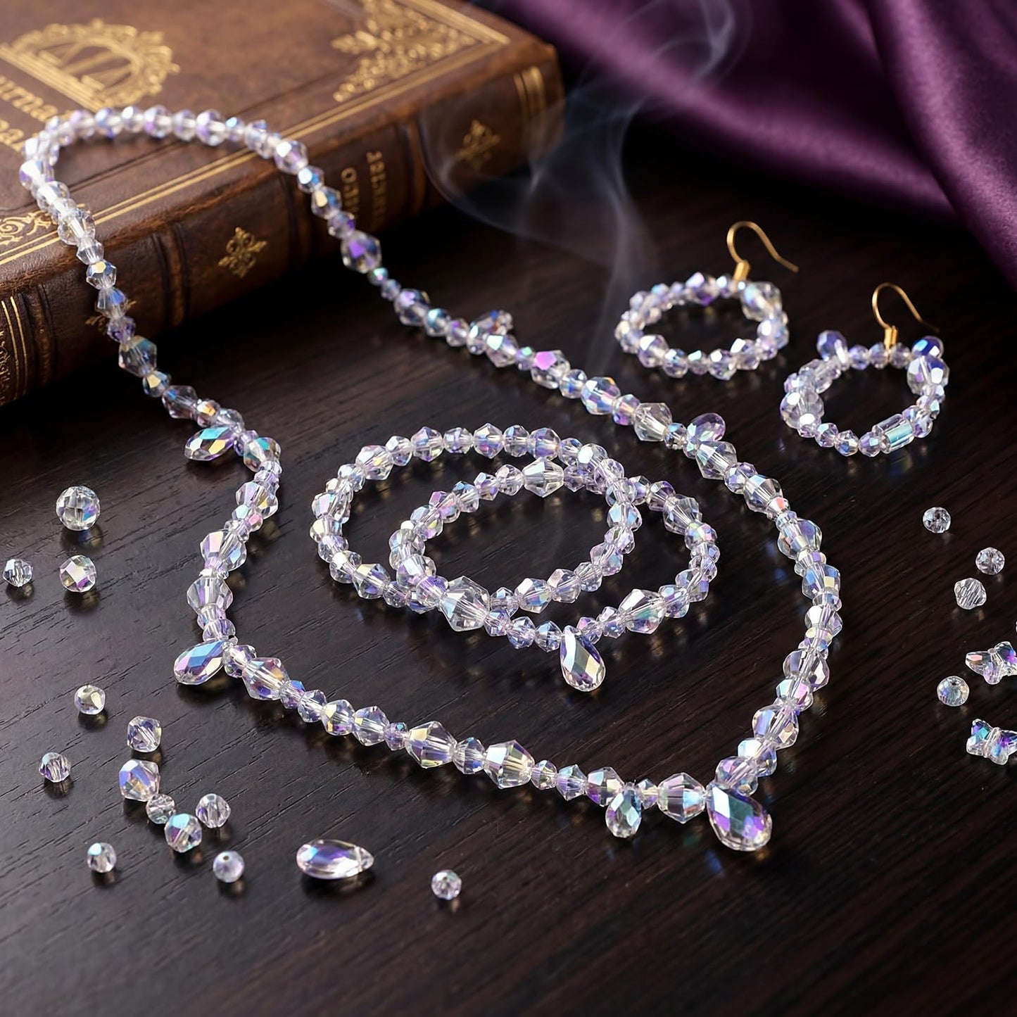 Kigeli 1280 Pcs Glass Beads Bulk Assorted Crystal Beads for Jewelry Making Faceted Teardrop Rondelle Briolette for DIY Crafts Necklace Wristband Earring Kit (Classic,Silver Champagne)