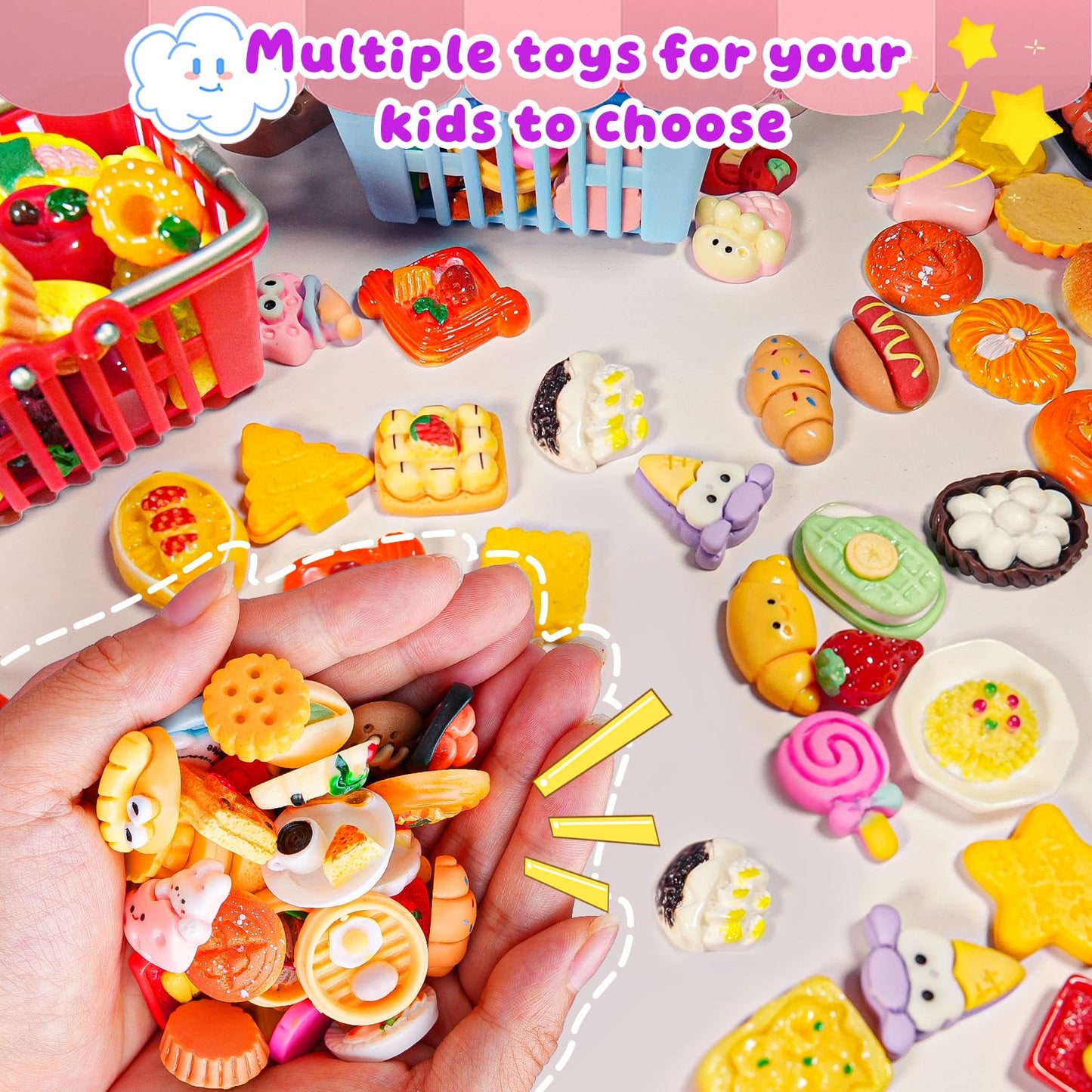 183Mini Food Toys Dollhouse Fruit Vegetable Bread Rack Display Shelf Grocery Store Shopping Cart Basket Miniature Drink Supermarket Metal Handcart Kitchen Play Game Party Cash Register