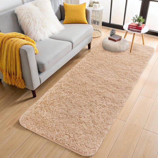 OLANLY Runner Rugs - Soft, Machine Washable Shaggy Design for Hallway & Bedroom | Beige 2x7 ft