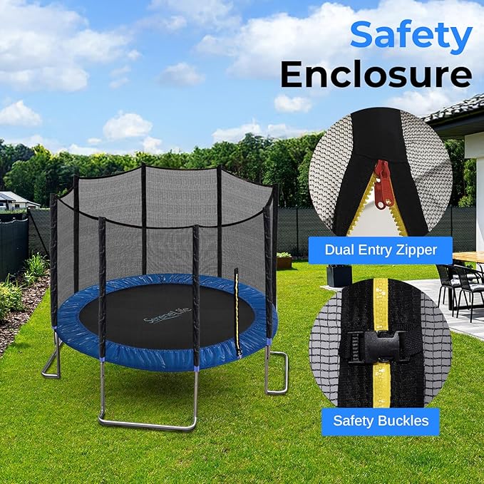 SereneLife 10FT Trampoline Outdoor – Heavy-Duty Backyard Trampoline for Kids and Adults with Wide Jumping Surface, Stable L-Shaped Legs, Safety Net, ASTM Approved, Supports 264 lbs., 120 x 100 IN