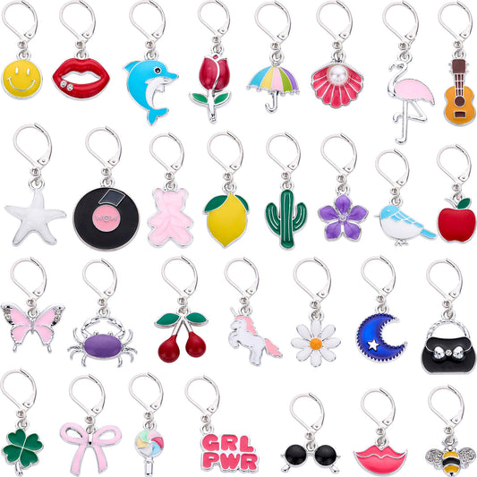 Anjulery Crochet Stitch Markers with 316L Stainless Steel Leverback Clasps, 30 Piece Removable Progress Keepers for Crochet and Knitting, Fits Needles up to 8 mm (Assorted)