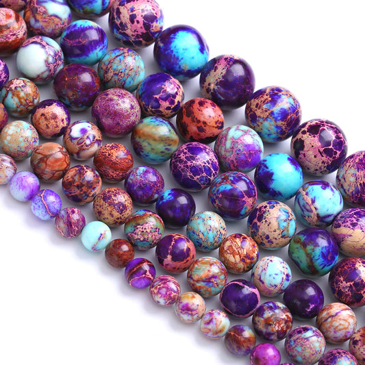 10MM 36PCS Natural Stone Galaxy Purple Sea Sediment Imperial Jasper Loose Beads for Jewelry Making DIY Bracelet Necklace