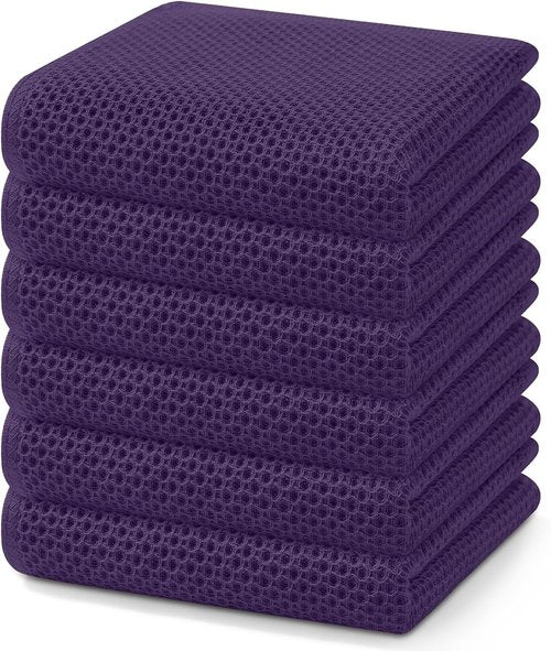 Homaxy 100% Cotton Waffle Weave Dish Towels - Ultra Soft & Absorbent | Quick Drying, 13 x 28 Inches, 6-Pack, Eggplant