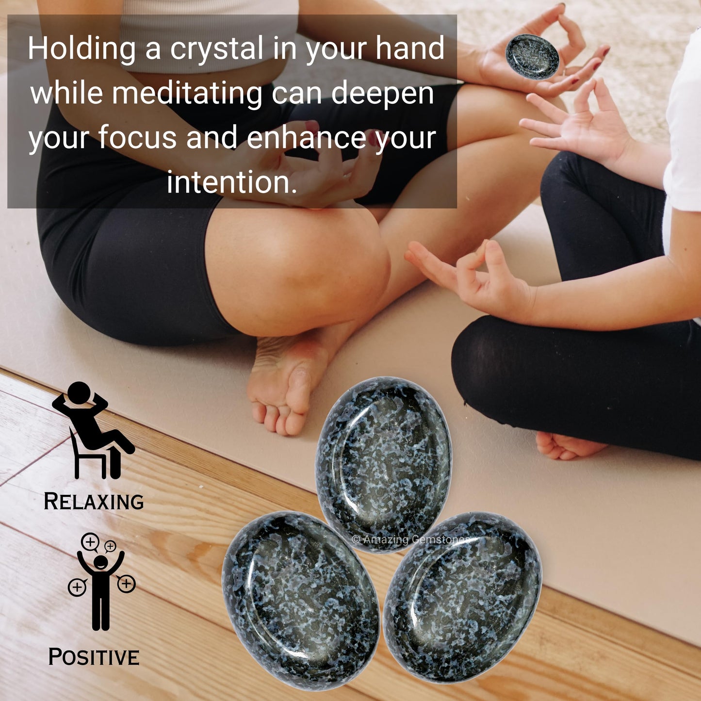 Amazing Gemstone Indigo Gabbro Jasper Palm Stone - Hot Massage Worry Stone for Natural Body Chakra Balancing, Reiki Healing and Crystal Grid