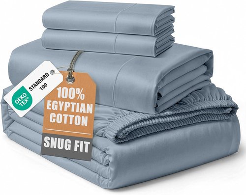 LANE LINEN Ultra Soft California King Sheets Set - 100% Egyptian Cotton, Fully Elasticized, French Blue