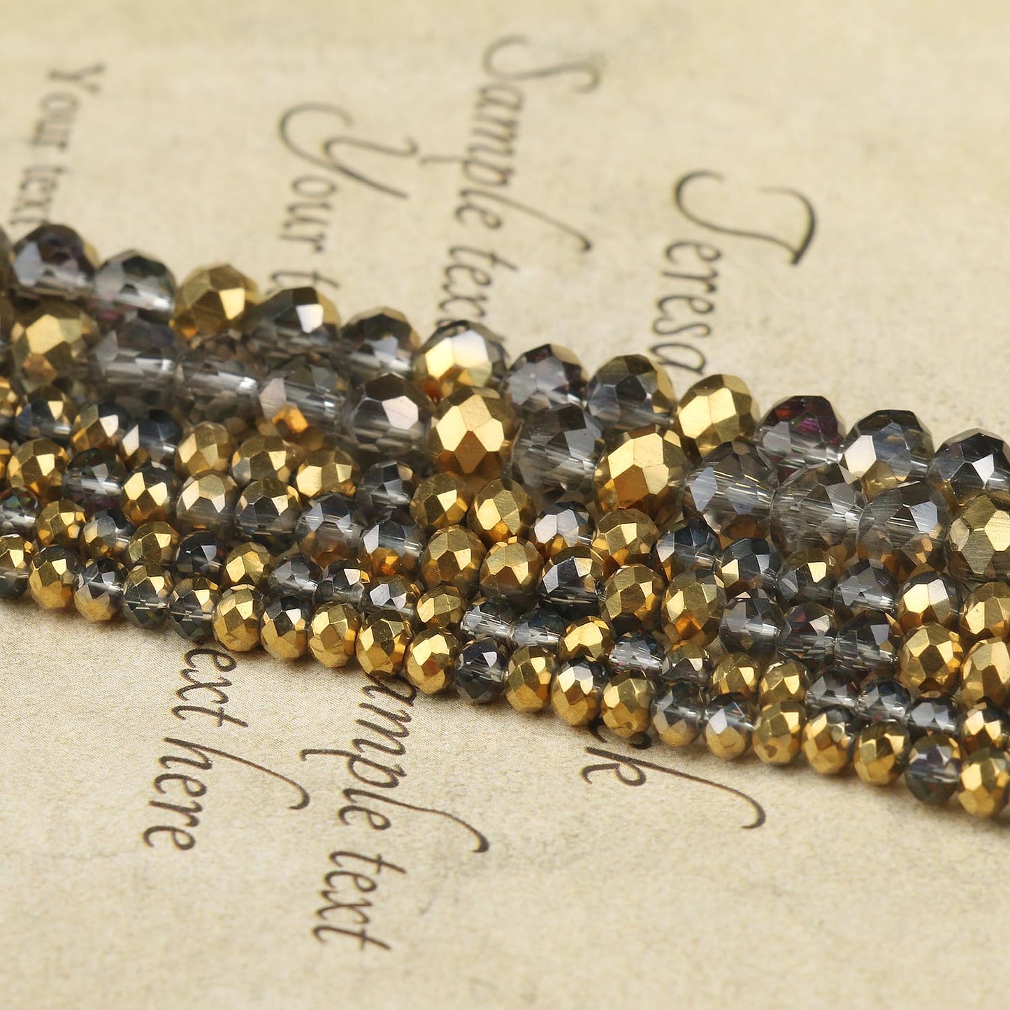 NITOPUPU 1000pcs 4mm Crystal Glass Beads for Jewelry Making Faceted Rondelle Flat Beads for Bracelets Necklace Earrings DIY Crafts (Gold Flat Half-Plated Crystal Bead)