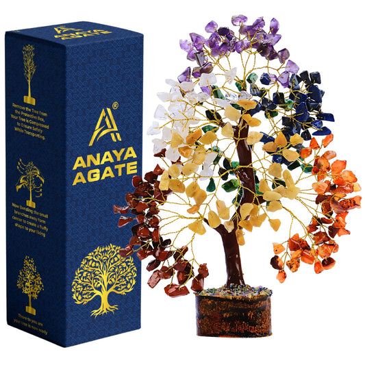 ANAYA AGATE Crystal Tree of Life 7 Chakra Healing Crystals Trees for Home Decor, Office Decor, Boho Decor, Handmade Bonsai Trees for Positive Energy, Money, Good Luck Birthday Gifts for Women, Mom