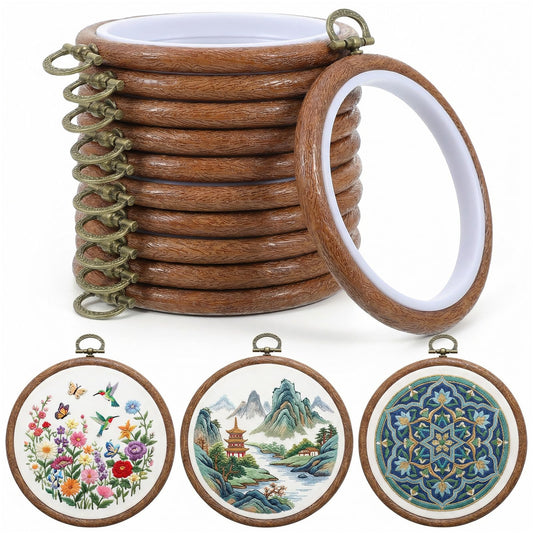 15 Pcs Imitated Wood Embroidery Hoop Set, 3 Inch Embroidery Frame for DIY Craft, Decorative Cross Stitch Hoops for Spring Wedding Gift, Art Sewing Supplies