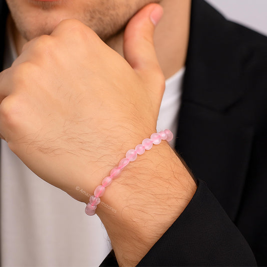 Amazing Gemstone Rose Quartz Bracelet for Women Men's Gifts - Chakra Protection Mens Bracelet - Rose Quartz Crystal Tumbled Stone - Beaded Pulseras Para Hombres Mujer Christmas Stocking Stuffers