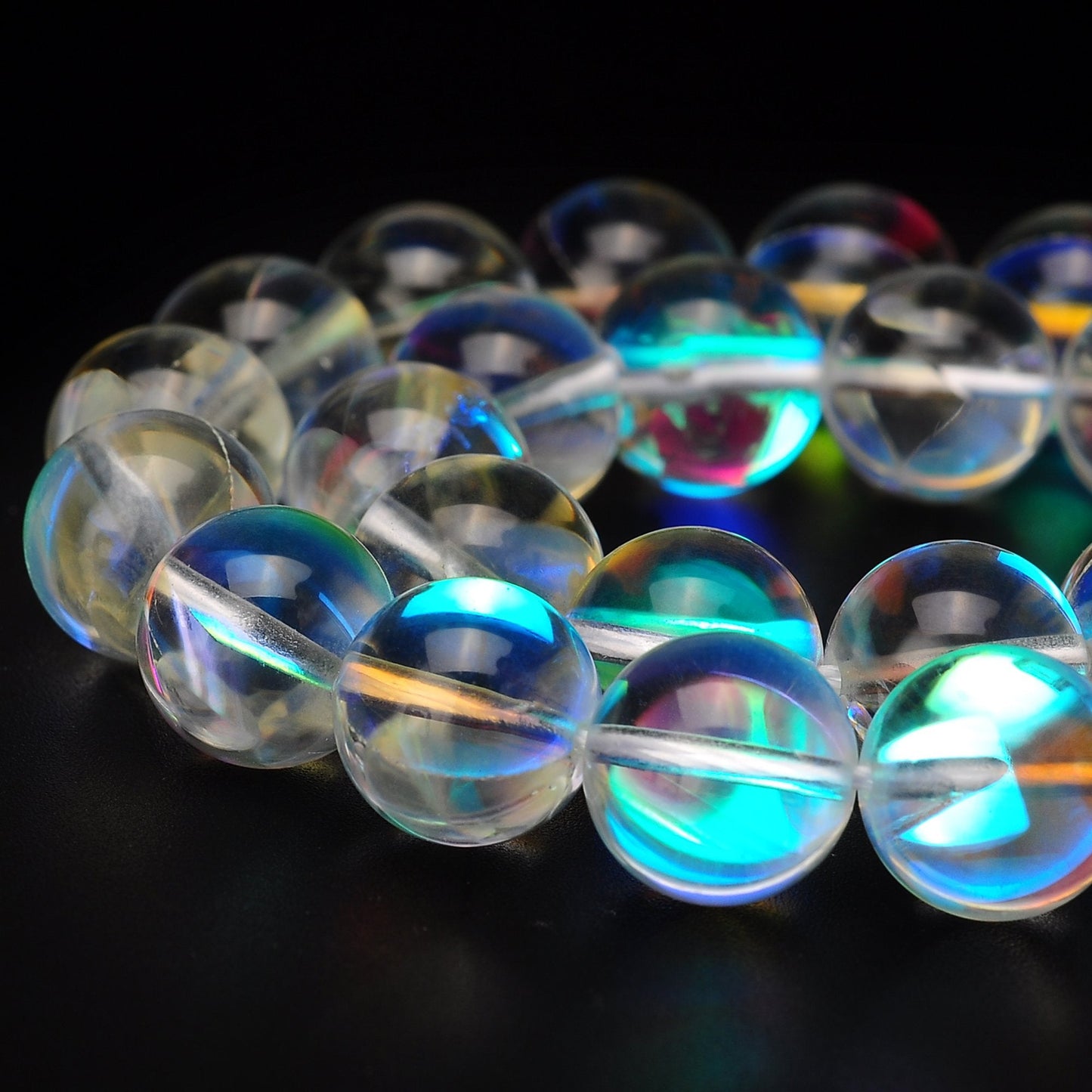 RUBYCA Round Moonstone Crystal Glass Beads Aura Iridescent for Jewelry Making (1 Strand, 6mm, White)