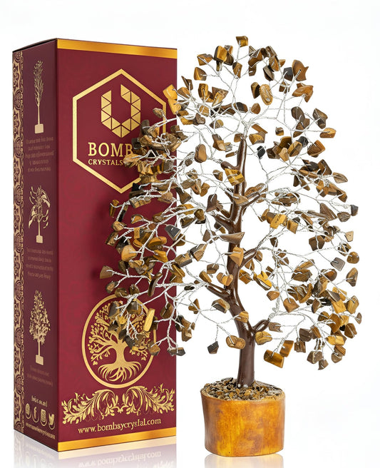 Crystal Tree of Life - tiger eye silver Healing Crystal for Home & Office Decor | Handmade Gemstone Money Tree for Positive Energy, Good Luck & Wealth | Spiritual Birthday Gift for Women & Mom