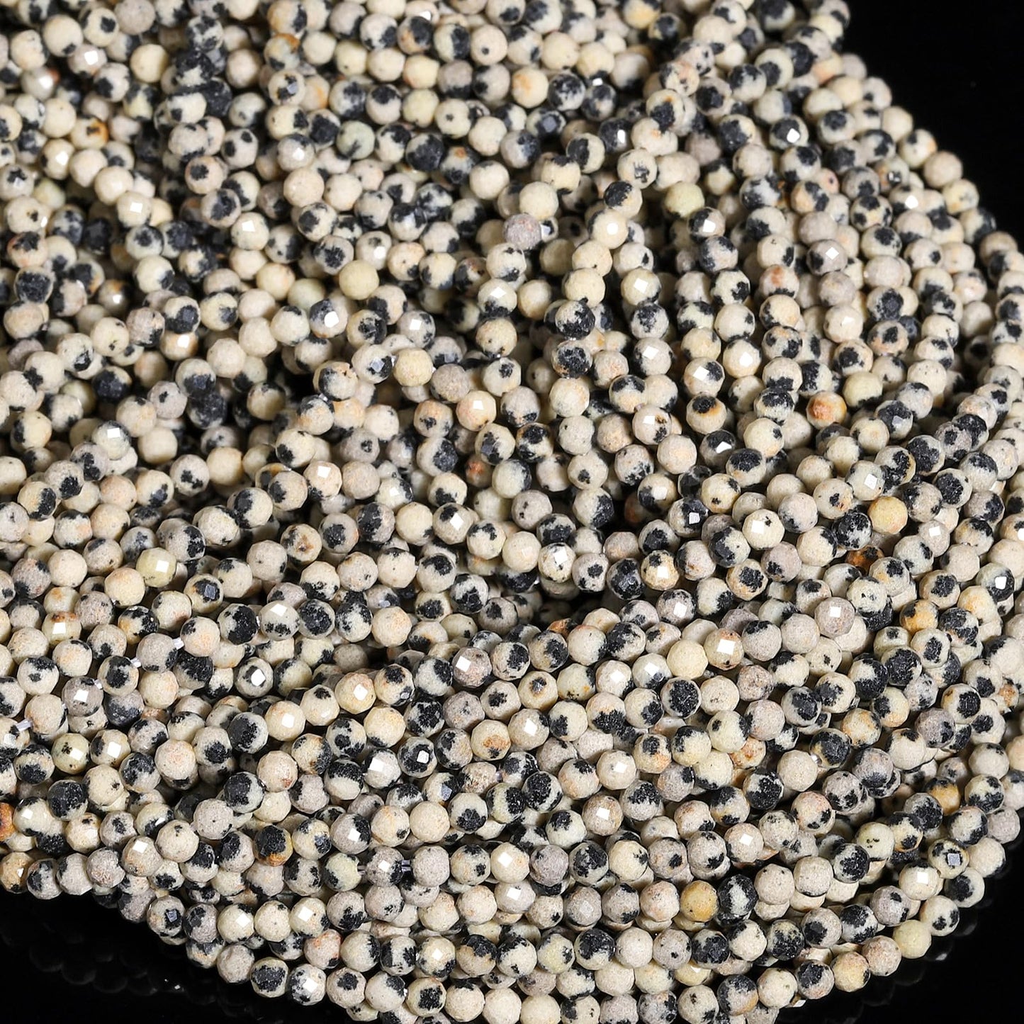 Song Xi 180pcs 2mm Natural Dalmatian Gemstone Beads Faceted Round Loose Stone Beads for Jewelry Making