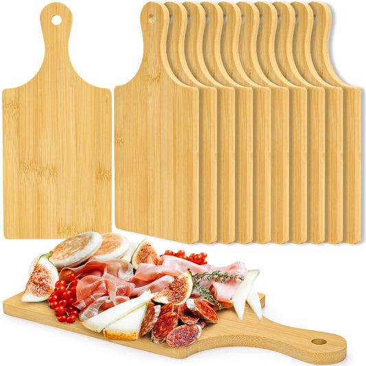 YIMITEE 12 Pack Bamboo Cutting Board with Handle, 11" x 5" Individual Charcuterie Boards, Blank Laser Engraving Board, Bulk Food Platter, Mini Board for Kitchen, Home Decor, Housewarming Gift