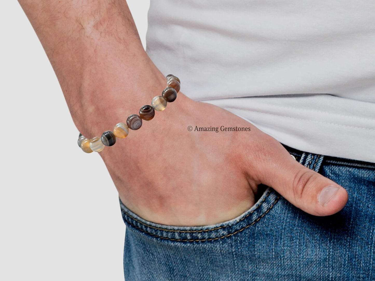 Amazing Gemstone Crystal Bracelet for Women Men's Gifts - Protection Healing Crystal Bracelet - 8mm Gemstone Beaded Stretchable Bracelet Pulseras Para Hombres Mujer Stocking Stuffers Mothers Day Gift (Botswana Agate)