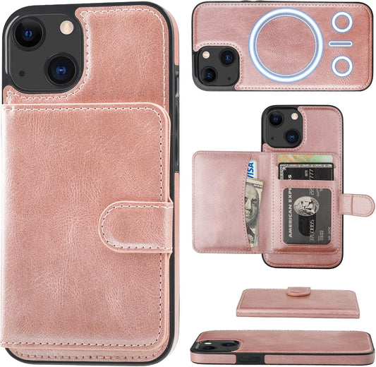 Bocasal 13 6.1 Inch Wallet Case for iPhone Compatible with MagSafe Magnetic RFID Blocking Detachable Premium PU Leather