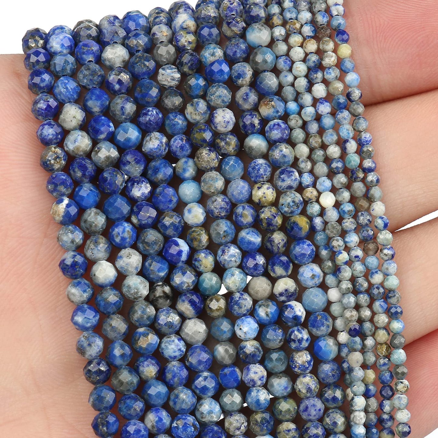 Song Xi 90pcs 4mm Natural Lapis Lazuli Gemstone Beads Faceted Round Loose Stone Beads for Jewelry Making (1 Strand)