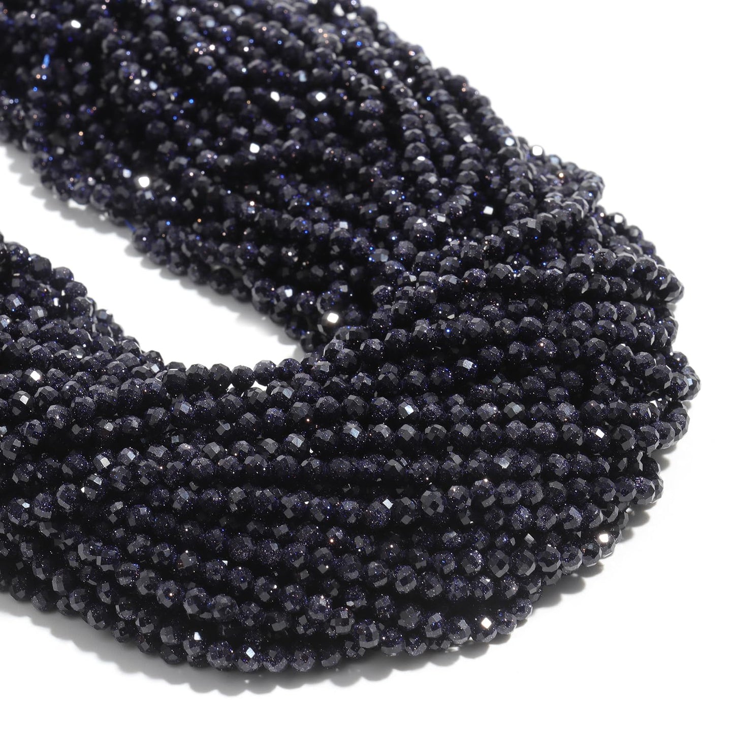 Song Xi 90pcs 4mm Natural Blue Sandstone Gemstone Beads Faceted Round Loose Stone Beads for Jewelry Making