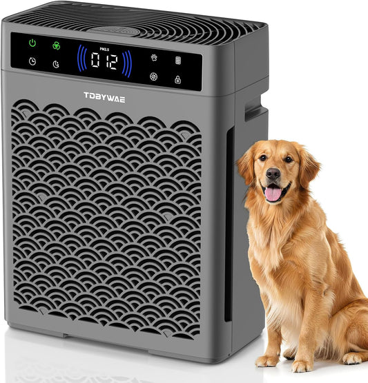 Air Purifiers - HEPA Filter Air Purifier for Large Rooms Up to 3000 Ft² | Air Quality Monitor & Timer - Grey