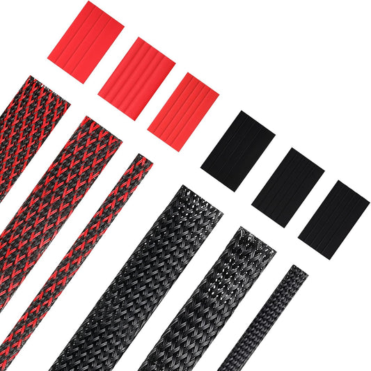 Xuniea 96ft 127 (1/2, 1/4, 3/8 Inch,Black Wire Loom Braided Cable Sleeve Covers Cord Management with Pcs Tube Heat