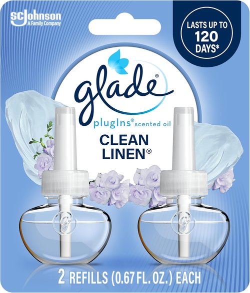 Glade PlugIns Refills Air Freshener - Clean Linen Scent with Essential Oils | 1.34 Fl Oz, 2 Count