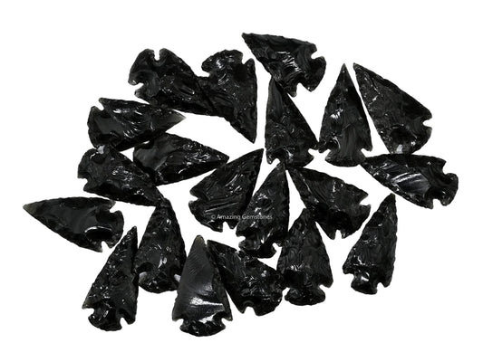 Amazing Gemstone 3 Pieces Black Obsidian Arrowhead, Crystal and Healing Stone Flint Rock Arrow Head - 2 to 3 Arrowheads for DIY Project Craft Point Jewelry Making
