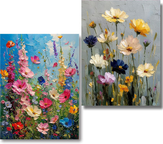 2 Pack Paint by Numbers Kit for Adults Beginner, Vintage Wild Flowers Adult Paint by Number Kits on Canvas, DIY Acrylic Oil Easy Painting by Numbers for Home Wall Decor&Gift-16X20 inch (Without Frame)