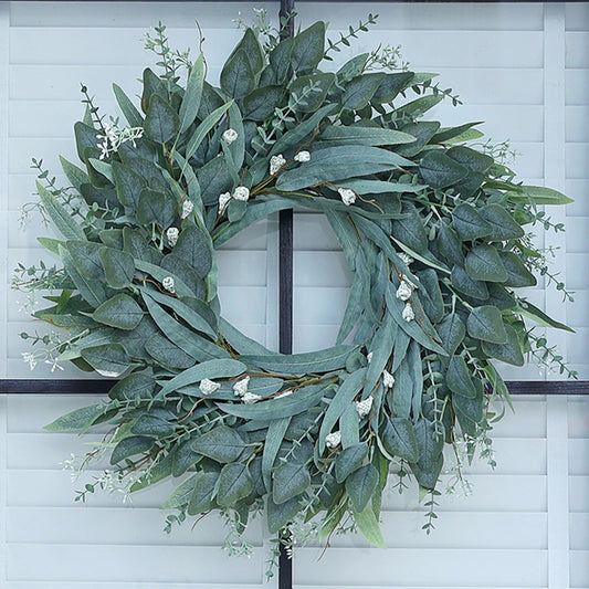 26" Eucalyptus Wreath for Front Door - Large Artificial Greenery Outdoor Wreath for Porch, Window,Farmhouse,Home,Holiday,Hanging Decor- Spring, Summer, Fall, All Seasons (Green)