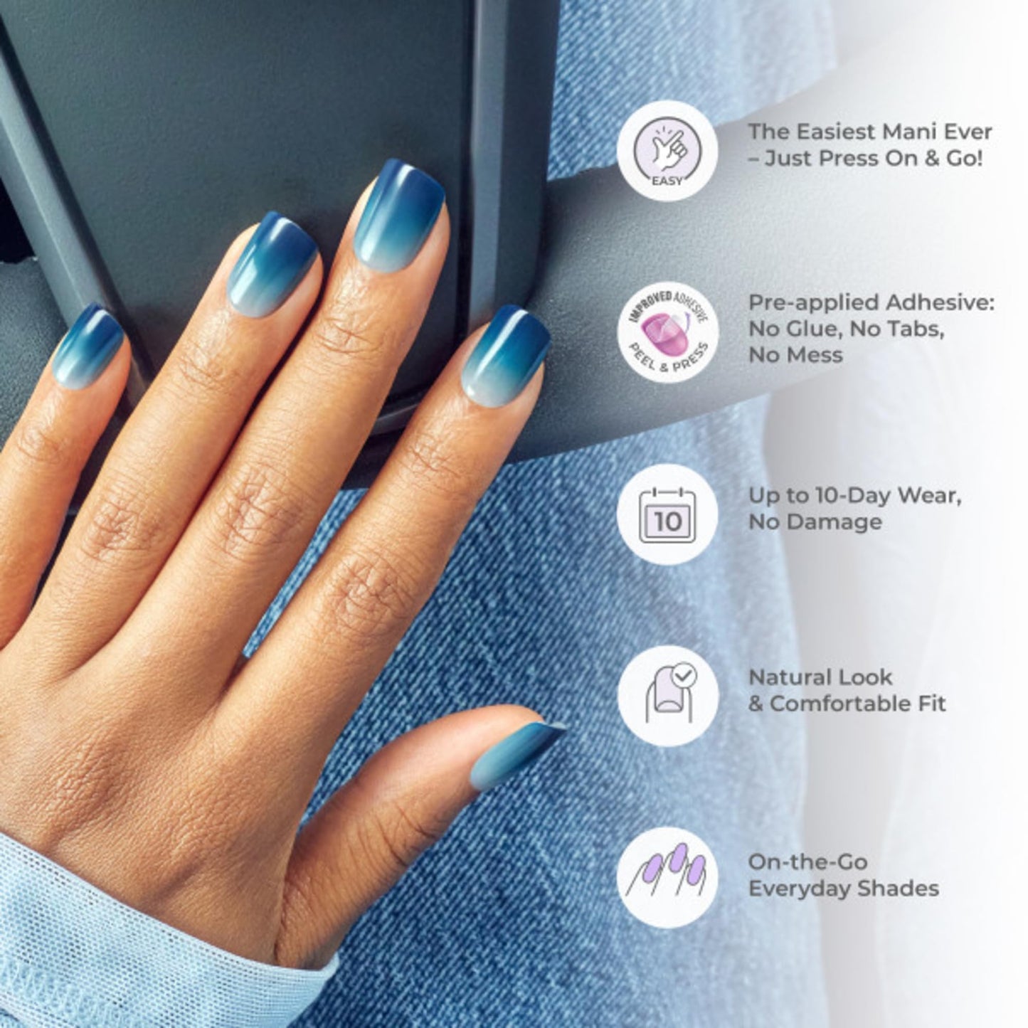 Kiss Impress No Glue Mani Press On Nails, Color, 'Frosting', White, Short Size, Squoval Shape, Includes 30 Nails, Prep Pad, Instructions Sheet, 1 Manicure Stick, 1 Mini File