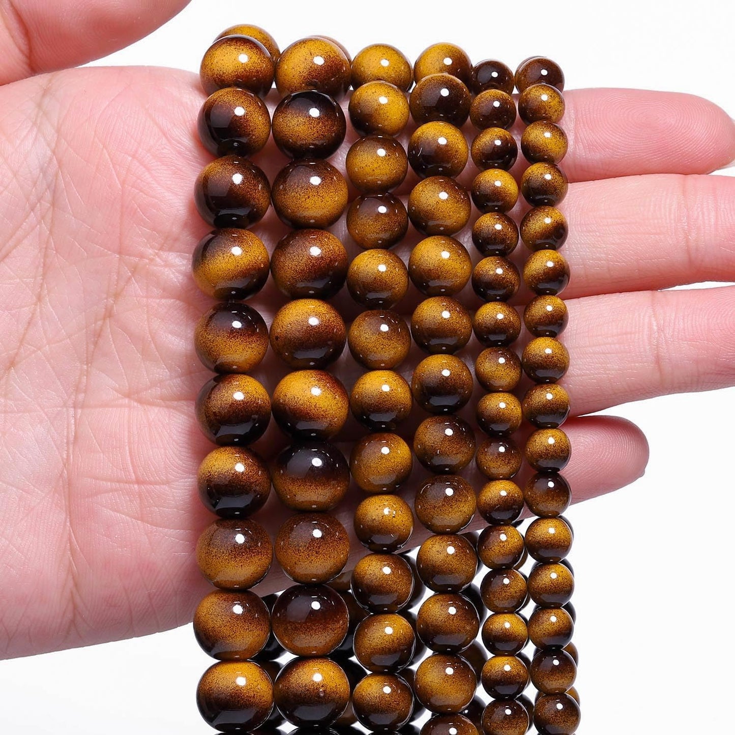 Song Xi 60PCS 6mm Yellow Tiger Eye Gemstone Beads for Jewelry Making, Round Smooth Glass Beads for DIY Bracelet Necklace Earring Keychain, Arts and Crafts, for Christmas Wedding Birthday