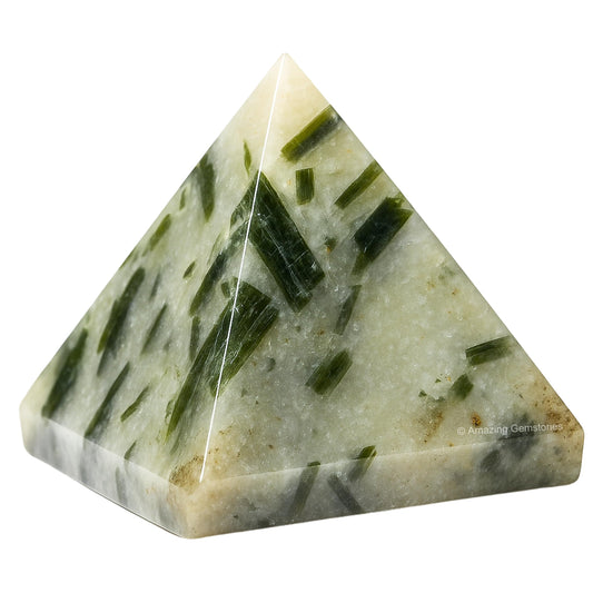 Amazing Gemstone Green Tourmaline in Quartz Pyramid Crystal Healing Stones - 2" Great Pyramid Figurine of Natural Stone Pyramid for Meditation, Reiki, Chakra Balancing and Crystal Pyramids Grid