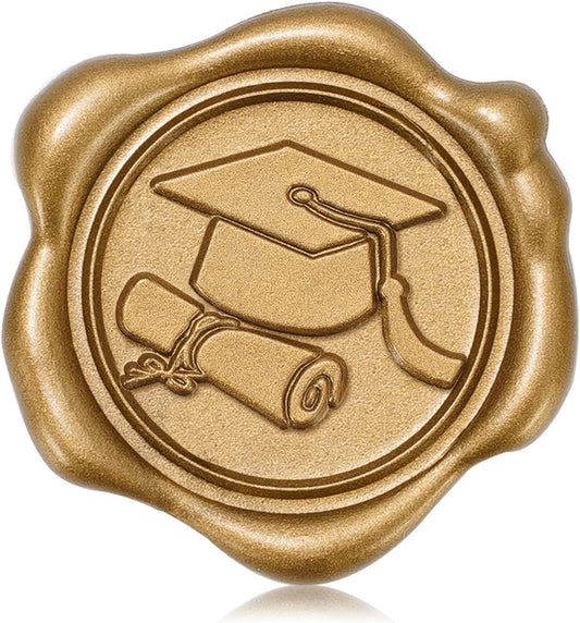 Whaline Graduation Wax Seal Stickers - 50 Pcs Gold 3D Self-Adhesive Cap Seals for DIY Invitations & Gifts