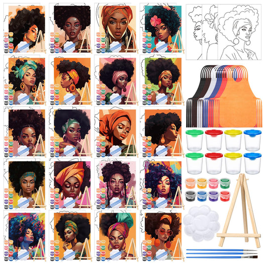 Sherr 140 Pcs 20 Set Pre Drawn Canvas Kit for Painting Craft Sip and Paint Kit for Adults Pre Printed Canvas Painting Favor for Virtual DIY Birthday Gifts Adult's Date Party(Elegant Lady)