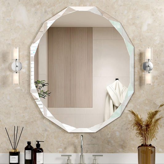 JACUKO Bathroom Mirrors for Over Sink, Round Frameless Mirrors for Wall, 30x36 Inch Beveled Bathroom Mirror, Bathroom Vanity Circle Mirror for Bedroom Living Room Entryway Home Decor