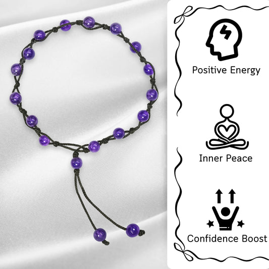 Amazing Gemstone Amethyst Anklet Ankle Bracelets for Women - Waterproof Beaded Healing Crystal Anklets, Plus Size Chakra Gemstone Bead Anklet (Stretchy Adjustable - Hand Knotted)