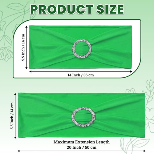 MDS Spandex Chair Sashes - Universal Fit Elastic Stretch Bands with Buckle for Weddings | Light Green, 250 Pack