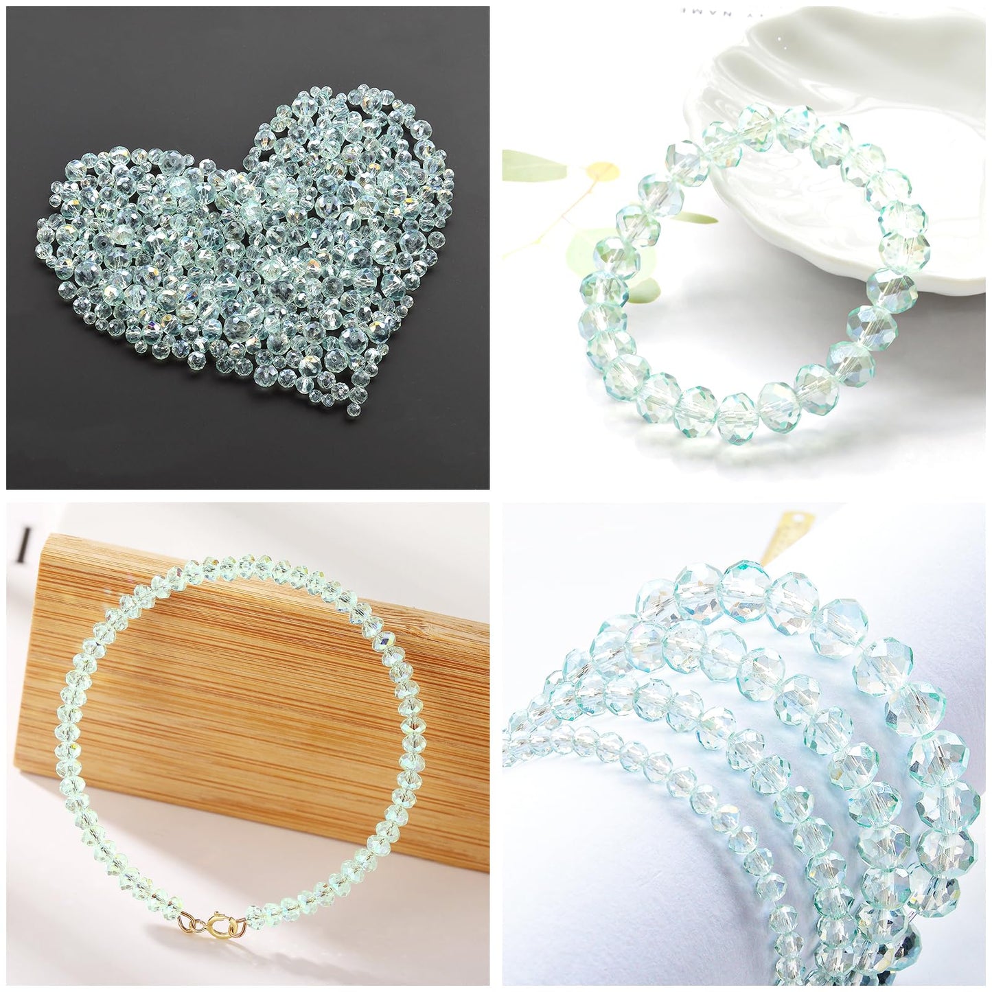 Laopottbeads 800Pcs 4/6/8/10mm Crystal Glass Beads for Jewelry Making Beads for Bracelets Necklace Pendants Making Supplies(Light Blue Green)