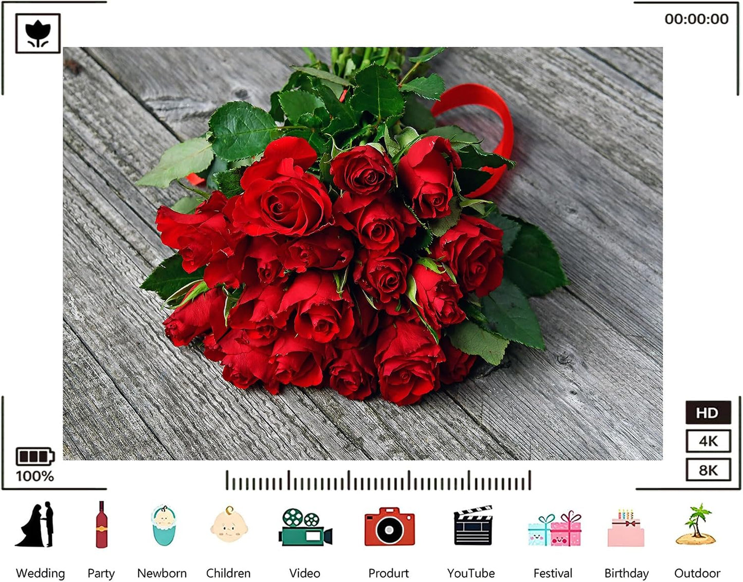 TryKid 10x7ft Romantic Red Rose Bouquet Backdrop Fresh Flower Gift Photography Background Valentine Day Wedding Party