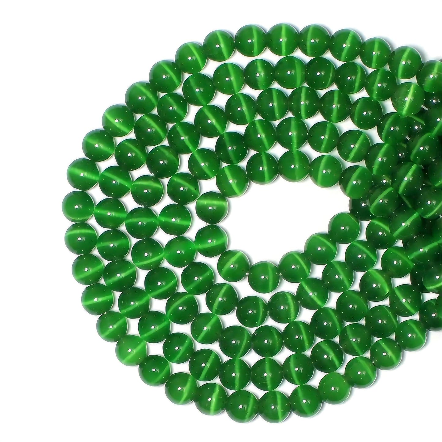 MJDCB 35pcs Dark Green Cat Eye Stone Beads 10mm Round Crystal Loose Bead for Jewelry Making DIY Bracelets Necklace Accessories