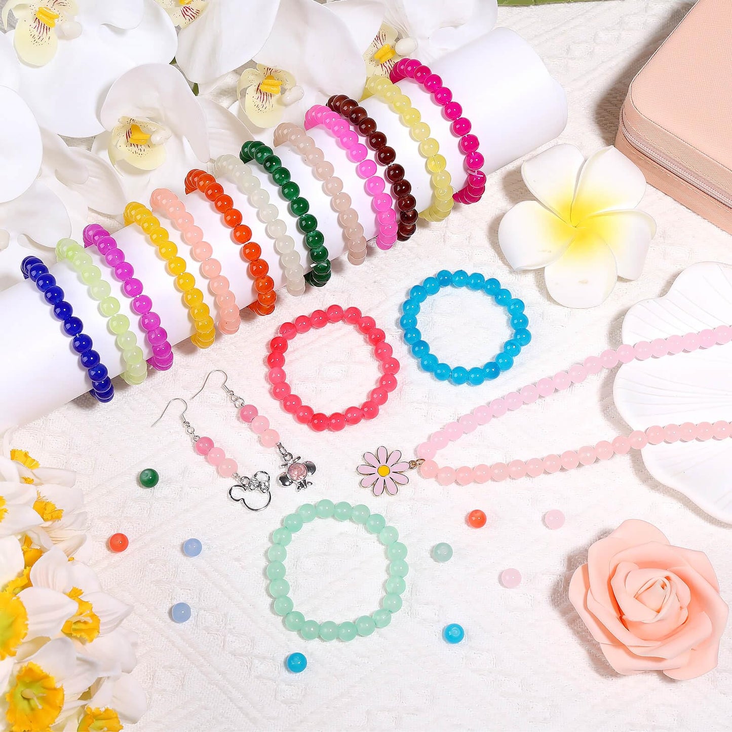 shynek 1400 Piecess 8mm Round Glass Beads for Jewelry Making, 28 Colors Crystal Beads for Bracelets Jewelry Making and DIY Crafts
